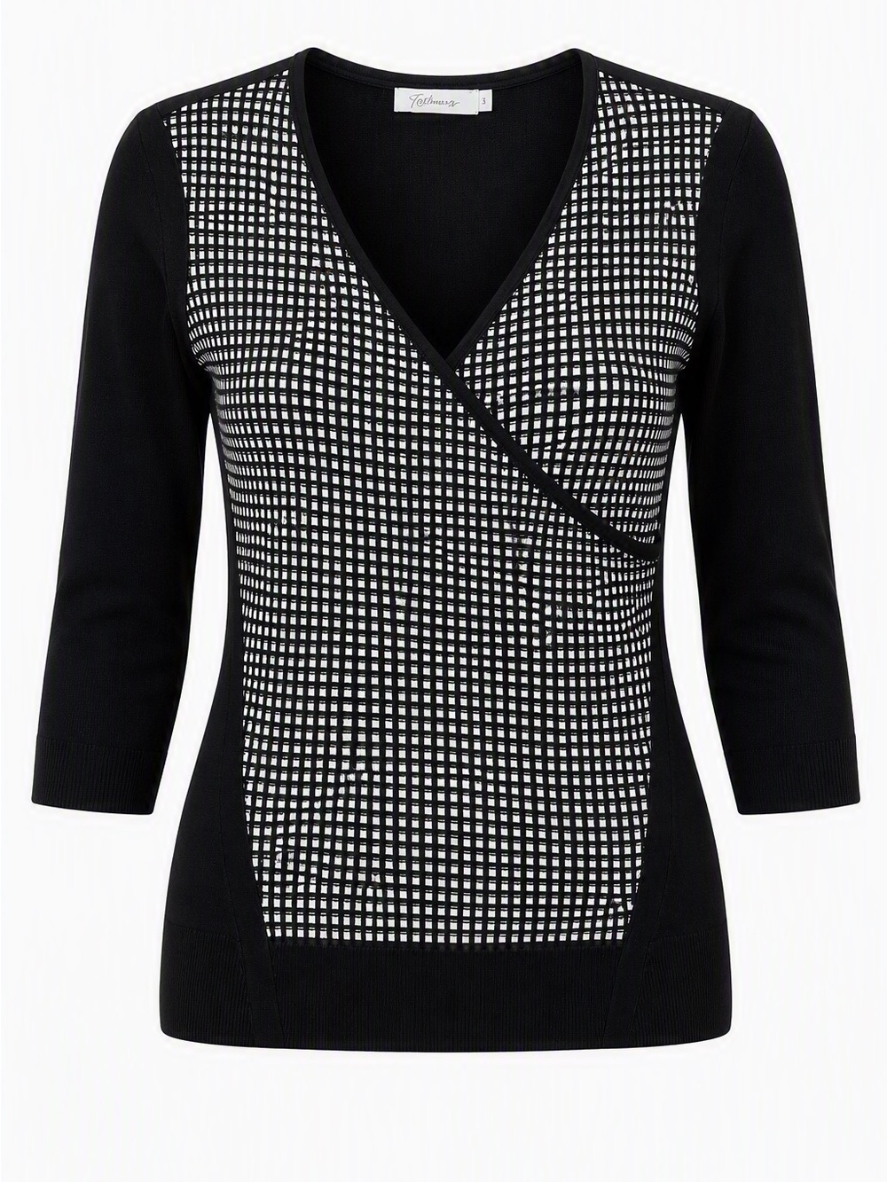 NWT Reitmans Black and White Faux-Wrap V-Neck Knit Sweater sz L